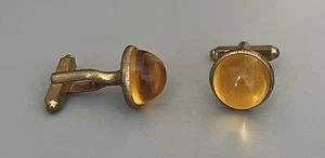 VTG Men’s Yellow Lucite Cabochon Cuff Links Gold Tone Bullet Back - Picture 1 of 7