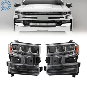 For Chevy Silverado 1500 2019-2021 LED Headlights W/Halogen Signal Chrome LH+RH - Picture 1 of 17