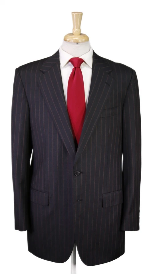 Traje Belvest Negro Carbón con Rayas Rojas Super 130's Lana 2-Btn 42L Foto 1 de 4