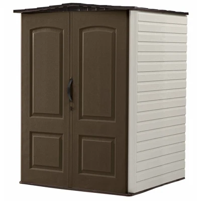 Rubbermaid 5x4 Ft Resin Weatherproof Outdoor Storage Shed, Canteen Brown/Putty - Image 1 of 4