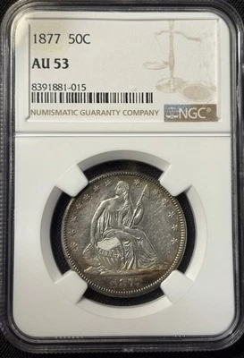 1877 50c Seated Half Dollar NGC AU53 Original , Nicely Toned - Image 1 of 4