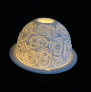 Bernardaud Limoges Porcelain Roses Tealight Candleholder Lithophane Fairy Lamp - Picture 1 of 6