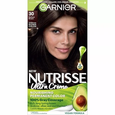 Crema nutritiva para color de cabello Garnier Nutrisse. Tinte permanente. 30 marrón oscuro Foto 1 de 4
