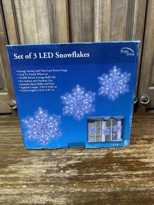 bright tidings set of 3 led snowflakes 12” Diameter Outdoor Christmas Blue NEW - Picture 1 of 7