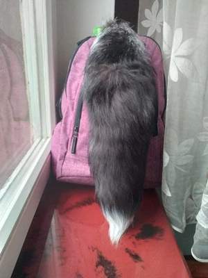 Silver fur keychain of real fox tail.Valentin's day gift. Real fox fur tail. Gif - Image 1 of 4