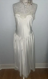Victoria's Secret 70’s Womens L Ivory Beaded Romantic Long Satin Nightgown Drop - Picture 1 of 16