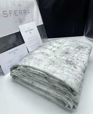 SFERRA Astratto Sateen Print Full/Queen Duvet Cover 88x92” Green/Grey Mist $609 - Image 1 of 4