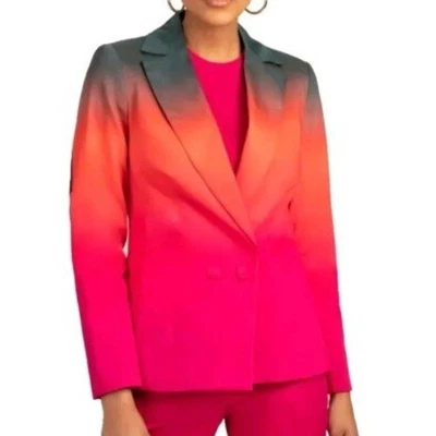Trina Turk Ryka Blazer Размер 14 Ombre Зеленый Розовый Красный Карьера Вечеринка Заявление ЧИТАЙТЕ - Изображение 1 из 4
