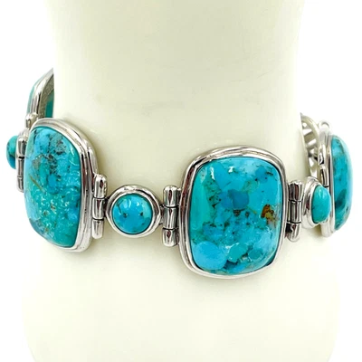Brazalete BBJ Turquesa Compuesto Suroeste Plata Esterlina Palanca Nuevo Boho Foto 1 de 4