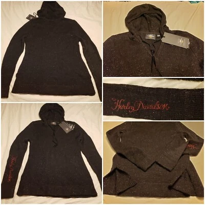 Suéter con capucha Harley Davidson para mujer nuevo con etiquetas $85 negro brillante talla mediana 👀 Foto 1 de 4