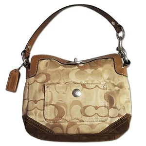 Coach Suede Leather Canvas Handbag 2006 Chelsea Optic Signature Demi Turnlock - Picture 1 of 12