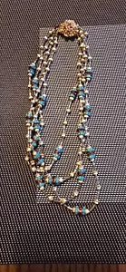 Collar Vintage Vidrio, Semilla Turquesa y Oro 9" - Imagen 1 de 3