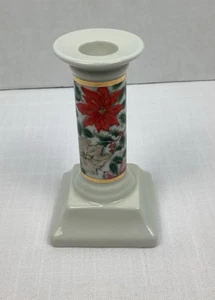 Christmas Poinsettia Floral Ceramic Candlestick Candle Holder 5.25" Tall - Picture 1 of 9