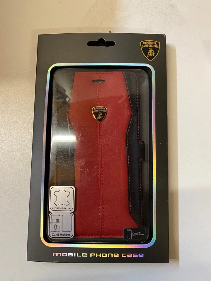 Custodia cellulare Lamborghini iPhone 6 Plus tipo libro pelle arancione/nero phone cover - Immagine 1 di 1
