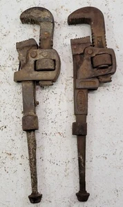 *Q5) Vintage Pair of 2 Stillson Trimo Steel Adjustable Jaw Pipe Wrench Tools - Picture 1 of 11