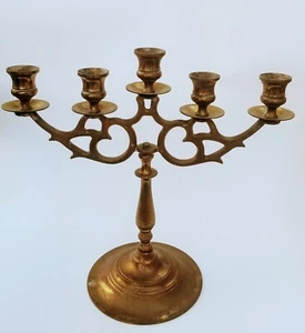 VINTAGE / ANTIQUE 5 ARM BRASS CANDELABRA Gold Candlesticks Holder Sign W. - Picture 1 of 10