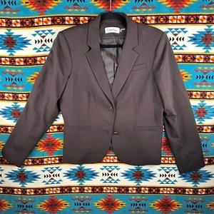 Calvin Klein Blazer Brown Gold Button Front Career Jacket Size 14 - Picture 1 of 6