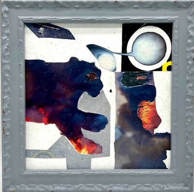 Pintura collage planeta helicóptero llama fuego tigre blanco negro TYGER IN SPACE Foto 1 de 4