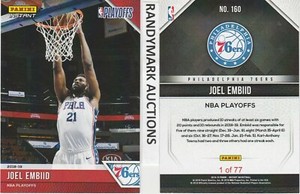 Joel Embiid PHILADELPHIA 76ers PANINI INSTANT 2018-19 NBA PLAYOFFS #160 x/77 SP