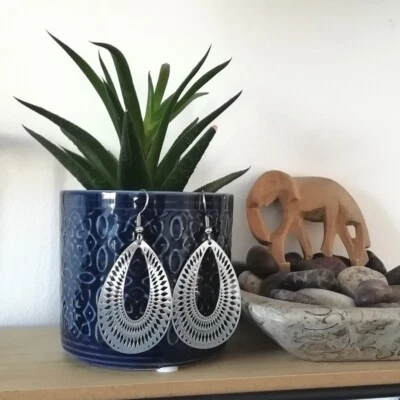 Orecchini Argento Gocce Stampe Basse Intagliati Acciaio Inossidabile - Immagine 1 di 3