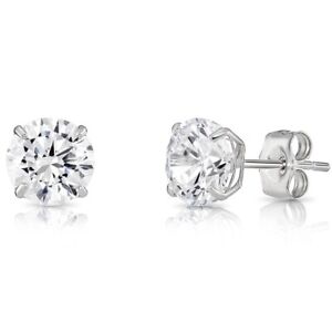 10K Real Solid Gold Solitaire Round CZ Sleeper Stud Earrings Push-back 2.5mm-8mm