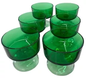 Vintage Grün Glas Dessertschalen Klar Standfuß Boden Set 6 - Bild 1 von 7