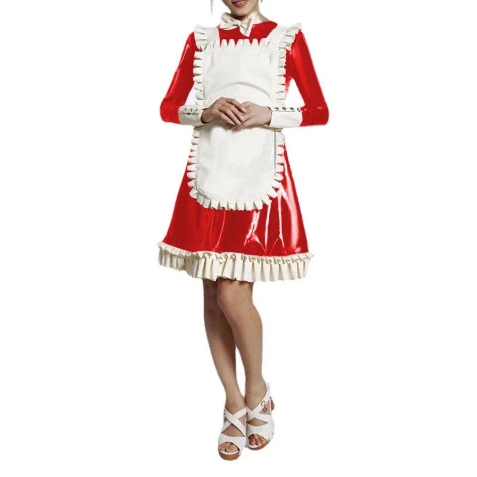 Vestido plisado talla grande manga larga línea A con volantes delantal vestido de criada Sissy Foto 1 de 4