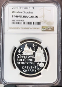 2010 SLOVAKIA SILVER 10 EURO WOODEN CHURCHES NGC PF 69 ULTRA CAMEO TOP POP 1 - Picture 1 of 3