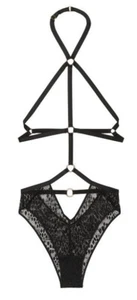 Arnés de encaje serpiente negro Victoria's Secret talla S lencería de lujo con tiras de metal nuevo con etiquetas - Imagen 1 de 3