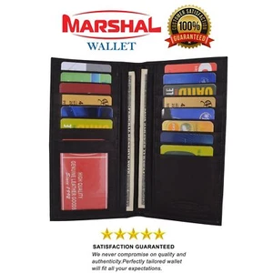 Genuine Leather Men Long Wallet Pockets ID Card Clutch Bifold Purse Marshal - Picture 1 of 44