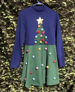 Christmas Tree Sweater Dress Star Pom Poms Mighty Fine Jr Girls Medium NEW - Picture 1 of 7