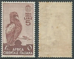 1938 AFRICA ORIENTALE ITALIANA POSTA AEREA 5 LIRE MACCHIE SU GOMMA MH * - I41 - Picture 1 of 1