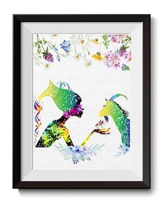 Uhomate Goat and Girl Goat Girl Poster Canvas Art Print Nursery Wall Decor C001 - Picture 1 of 1