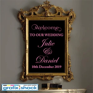 Custom Wedding Welcome Sign Decal Wedding Decor Mirror Sticker PINK COLOUR - Picture 1 of 2