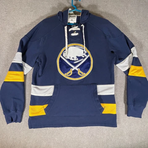 Buffalo Sabres Men's Size Small Old School Hockey Jersey Hoodie Laces Blue CCM Cover