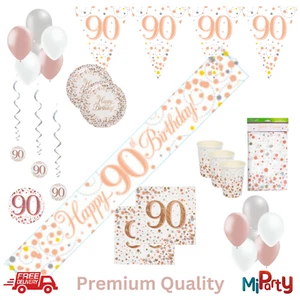 90 Cumpleaños Oro Rosa Brillante Fizz Fiesta Vajilla Fiesta y Decoración - Imagen 1 de 27