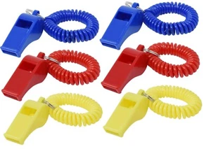 6 ~ HILLMAN Plastic Assorted Sporting Whistle Wrist Coil Keychain 1 Pk - Picture 1 of 5