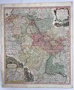 GERMANY BELGIUM FRANCE RHINE RIVER MATTHAUS SEUTTER 1730 LARGE ANTIQUE MAP - Picture 1 of 10