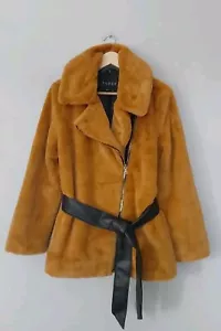 QVC Nuage Women's Faux Fur Coat Jacket Mustard Yellow Small RRP £110 - Picture 1 of 5