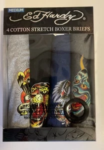 NIB Men’s Ed Hardy Cotton Stretch Boxer Briefs 4 Pack - Medium - Picture 1 of 5