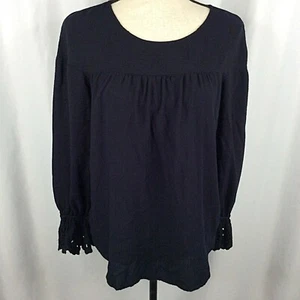 Ann Taylor LOFT Blouse Womens Size Small Ruffle Eyelet Cuff Embroidered Striped - Picture 1 of 8