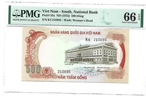 1972 Viet Nam South National Bank 500 Dong Pick#33a PMG 66 EPQ Gem UNC - Picture 1 of 2