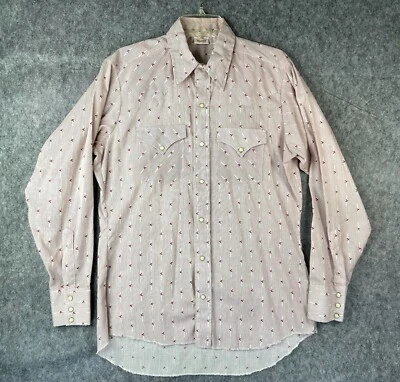 VTG Ely Plains USA Shirt Men's 16/34 L Pearl Snap Western Red Striped Cherry - Image 1 of 4