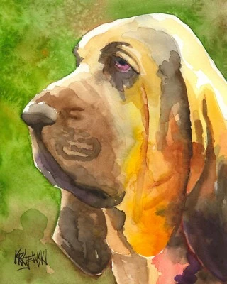 Bloodhound печать оригинальной изобразительного искусства акварель Рон Краевский - Изображение 1 из 4