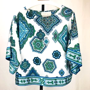 Chicos Damen Bluse Größe 0 (S/4) Kimonoärmel marokkanisches Muster blau grün weiß - Bild 1 von 6