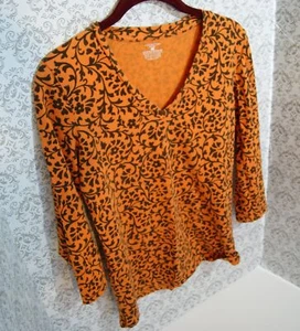 Medium Jones New York Sport 3/4 Sleeve Orange Vine Covered Top Autumn Fall Vibes - Picture 1 of 7