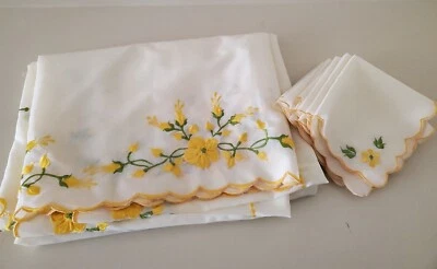 Vintage Embroidered Tabelcloth And Napkin Set - Image 1 of 4