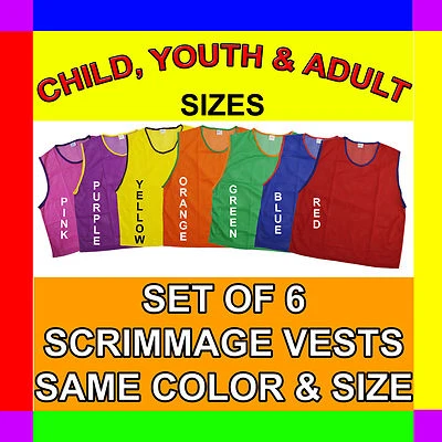 6 SCRIMMAGE VESTS SOCCER BASKETBALL FOOTBALL CHILD YOUTH ADULT PINNIES JERSEYS - Image 1 of 2