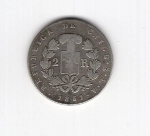 Chile 1851 2 reales silver coin - Picture 1 of 2