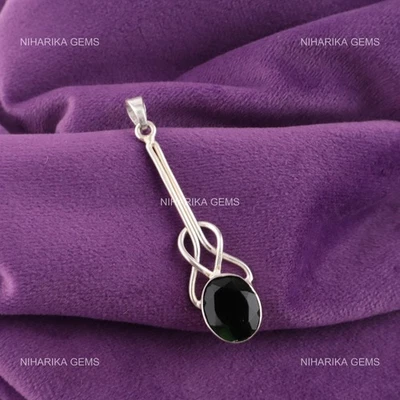 Verde Tormalina Pietra Anniversario Nero Friday Moglie Ciondolo 925 Argento - Immagine 1 di 4